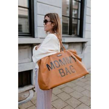Childhome The Original Mommy Bag, Large Baby Diaper Bag, Mommy Hospital Bag, Large Tote Bag, Mommy Travel Bag, Baby Bag Tote, Pregnancy Must Haves (Leatherlook Brown)