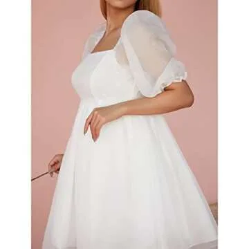 SOLILOQUY Women Puff Sleeve Off Shoulder Princess Mini Dress Lace Tulle Ruffle Mesh Party Skirts Fairycore Grunge Streetwear (White, Medium)