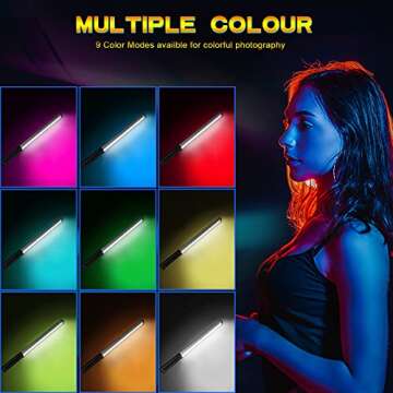 Hagibis RGB LED Video Light Wand Stick with Tripod Photography Studio Lighting Kit with Adjustable Light Stand&Remote Control 10 Color Modes,3200K-5600K