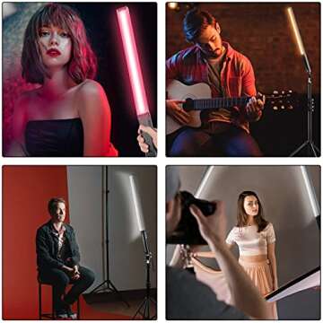 Hagibis RGB LED Video Light Wand Stick with Tripod Photography Studio Lighting Kit with Adjustable Light Stand&Remote Control 10 Color Modes,3200K-5600K