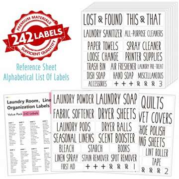 Hebayy 242 pcs Laundry Room Labels,Linen Closet & Office Organization Label Stickers, Waterproof, Te...