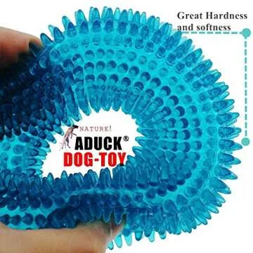 ADUCK Dog Squeaky Chew Toys for Aggressive Chewers Dental Teething Cleaning (Non-Toxic Soft Natural Rubber), Cute Crystal Ring Design -4.92 inches (Crystal Blue)