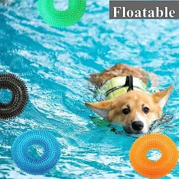 ADUCK Dog Squeaky Chew Toys for Aggressive Chewers Dental Teething Cleaning (Non-Toxic Soft Natural Rubber), Cute Crystal Ring Design -4.92 inches (Crystal Blue)