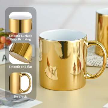 Bycnzb 22oz Gold Ceramic Coffee Mugs - Set of 2