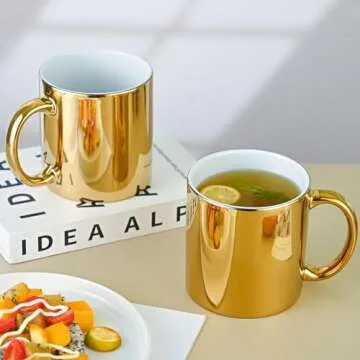 Bycnzb 22oz Gold Ceramic Coffee Mugs - Set of 2