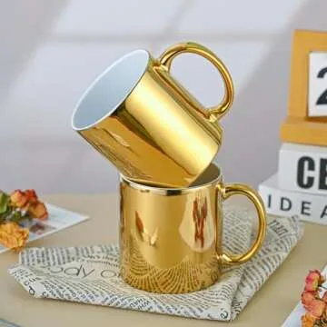 Bycnzb 22oz Gold Ceramic Coffee Mugs - Set of 2