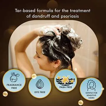 DHS Person & Covey, Inc Coal Tar Shampoo - Anti Dandruff Shampoo for Men & Women, Psoriasis Shampoo & Dandruff Hair Care for Itchy Scalp, Unscented Seborrheic Dermatitis Shampoo - 8 Fl Oz, Pack of 3