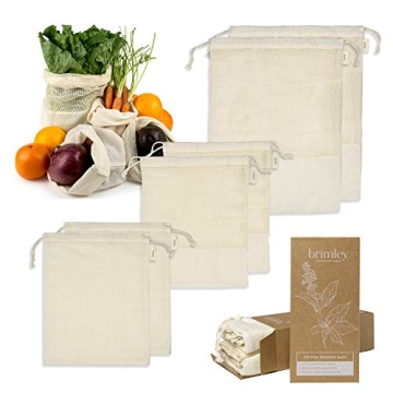 Brimley 6 Pack Reusable Cotton Produce Bags - Eco-Friendly & Durable