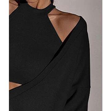 ECDAHICC Women's Two Piece Outfits Knitted Halter Neck Crop Tank Tops and Oversized Off Shoulder Deep V Neck Pullover Sweater