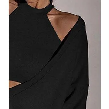 ECDAHICC Women's Two Piece Outfits Knitted Halter Neck Crop Tank Tops and Oversized Off Shoulder Deep V Neck Pullover Sweater
