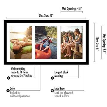 Americanflat 8x16 Collage Picture Frame with Shatter-Resistant Glass - Fits Three 5x7 Photos or One 8x16 Picture - Signature Collection - Photo Frame for Tabletop and Wall Display - Black