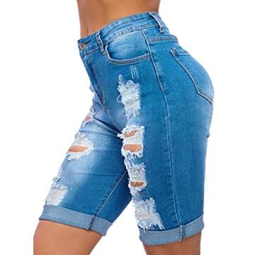 Tribear Women's Ripped High Waist Denim Shorts for Summer