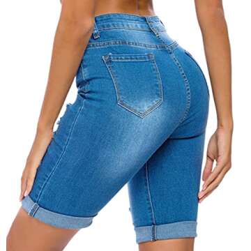 Tribear Women's Ripped High Waist Denim Shorts for Summer
