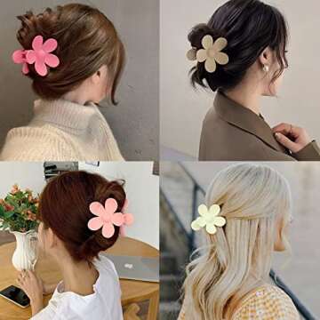 12 Pieces Flower Claw Clips for Women Girls - Large, Strong Hold Jaw Clips in 12 Matte Colors for Thick and Thin Hair