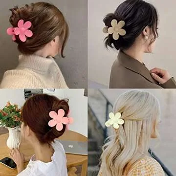 12 Pieces Flower Claw Clips for Women Girls - Large, Strong Hold Jaw Clips in 12 Matte Colors for Thick and Thin Hair