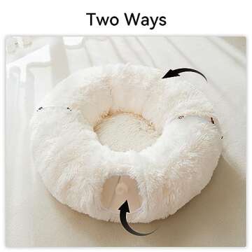 HIPIPET Winter Plush Cat Tunnel with Cat Bed for Indoor Cats,Multifunctional Cat Toys for Small Medium Large Cat.(White)