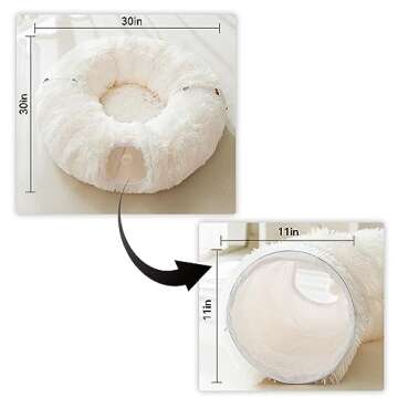 HIPIPET Winter Plush Cat Tunnel with Cat Bed for Indoor Cats,Multifunctional Cat Toys for Small Medium Large Cat.(White)