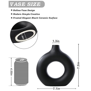 Stylish Black Modern Circle Ceramic Vase for Decor