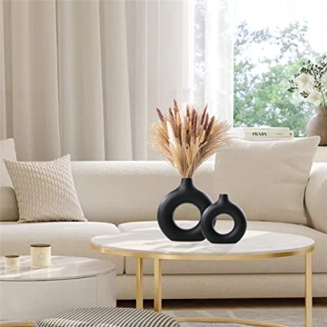 Stylish Black Modern Circle Ceramic Vase for Decor