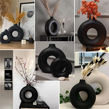Stylish Black Modern Circle Ceramic Vase for Decor