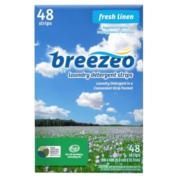 Breezeo Laundry Detergent Strips - Fresh Linen - Eco-Friendly Convenience for Home, Travel