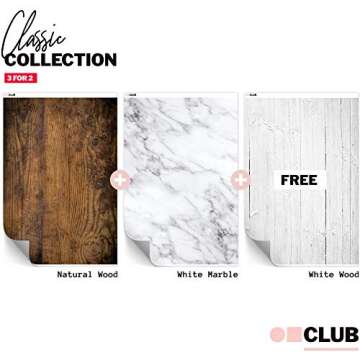 Vinyl Photography Backdrop 3-Pack for Product, Flat Lay & Food Photography - Natural Wood, White Woo...
