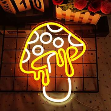Mushroom Neon Sign Dimmable Led Cute Night Light 3d Wall Art Mushroom Neon Signs For Game Room Bedro...
