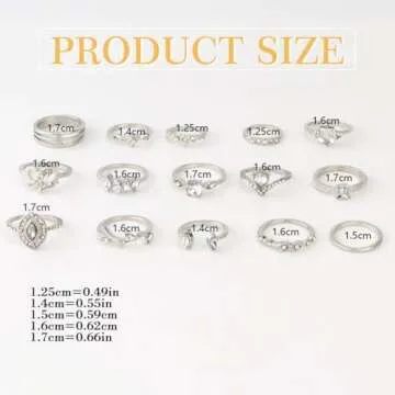GRAEEN Silver Stackable Knuckle Rings Heart Stackable Ring Leaf Finger Ring Set Silver Stacking Rings for Women (Pack of 15)(Style 3)