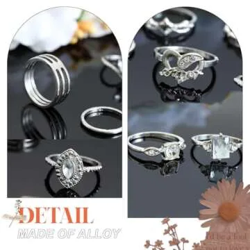 GRAEEN Silver Stackable Knuckle Rings Heart Stackable Ring Leaf Finger Ring Set Silver Stacking Rings for Women (Pack of 15)(Style 3)