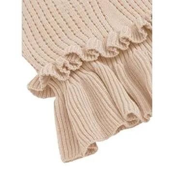 SweatyRocks Women's Casual Spaghetti Strap Ruffle Hem Peplum Cropped Knit Sweater Beige M