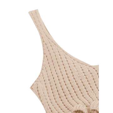 SweatyRocks Women's Casual Spaghetti Strap Ruffle Hem Peplum Cropped Knit Sweater Beige M