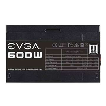 EVGA 600W 80 Plus Certified 100-W1-0600-K1 Power Supply, 600W