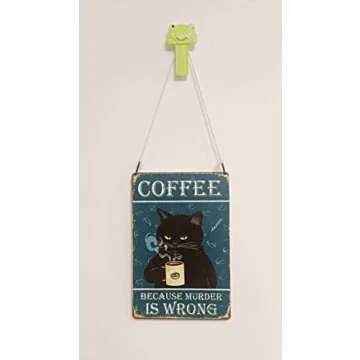Vintage Coffee Bar Sign - "Coffee Because Murder Is Wrong" Humorous Metal Wall Decor for Coffee Station, Perfect Kitchen Sign for Coffee Lovers, 12" * 8" (912)