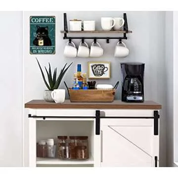 Vintage Coffee Bar Sign - "Coffee Because Murder Is Wrong" Humorous Metal Wall Decor for Coffee Station, Perfect Kitchen Sign for Coffee Lovers, 12" * 8" (912)