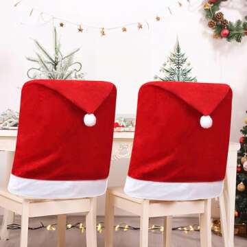 Tibroni 4 PCS Christmas Chair Covers,Santa Chair Covers and 4 Pcs Silverware Holders Christmas Dining Chair Covers Stretchy Red Xmas Chair Seat for Christmas Holiday Festival Party Decor