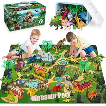 Realistic Dinosaur Toys Playset with Activity Mat for Kids