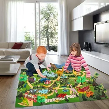 Realistic Dinosaur Toys Playset with Activity Mat for Kids