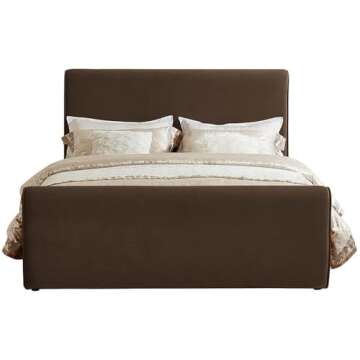 Pemberly Row Modern/Contemporary Brown Finish Velvet King Bed