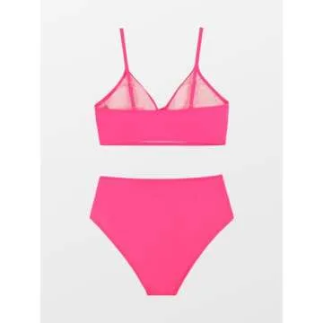 CUPSHE Bikini Sets for Women Two Piece Swimsuits High Waisted Twist Front Adjustable Spaghetti Straps V Neck Back, L Hot Pink