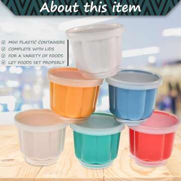 Home-X Set of 6 Small Plastic Cups with Lids - Reusable Plastic Dessert Molds for Jello, Gelatin, Ic...