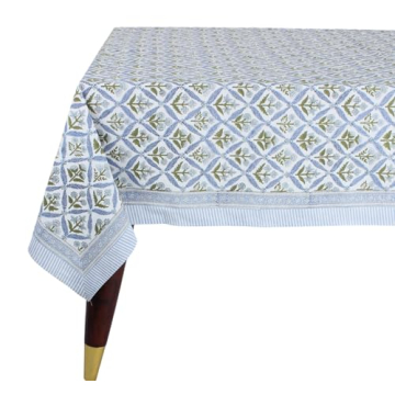 Ridhi Steel Blue 70x108 Inches Rectangle 100% Cotton Hand Block Print Tablecloth Washable Halloween ...