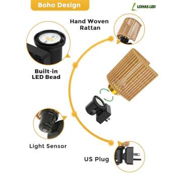 L LOHAS LED Night Lights Plug into Wall, Boho Night Light, Decorative Bohemian Night Light, Dimmable 0-100LM, 3000K, Light Sensor, Vintage Night Light Farmhouse for Bedside Bedroom Bathroom, 1 Pack