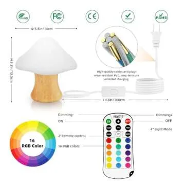 ANGTUO Wooden Mushroom Lamp, 16 Color Changing Mushroom Night Light, Adorable Mushroom Light with Two Remote Controls