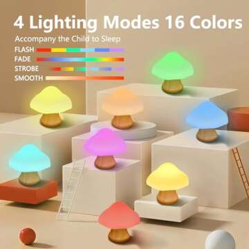 ANGTUO Wooden Mushroom Lamp, 16 Color Changing Mushroom Night Light, Adorable Mushroom Light with Two Remote Controls