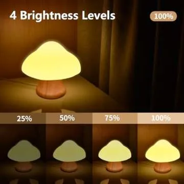 ANGTUO Wooden Mushroom Lamp, 16 Color Changing Mushroom Night Light, Adorable Mushroom Light with Two Remote Controls