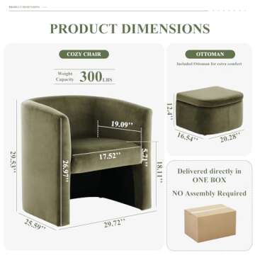 COLAMY Upholstered Velvet Barrel Accent Chair with Storage Ottoman Set of 2, Morden Living Room Side...