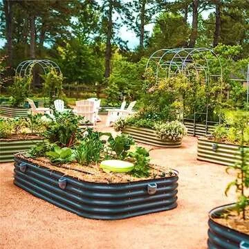 Vego garden Raised Garden Bed Kit, 17" Tall 10 in 1 Modular Raised Garden Beds Kit, Metal Planter Box for Vegetables, Flowers, Herbs, Modern Gray