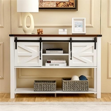 GAZHOME Farmhouse Entryway Table with Sliding Barn Doors