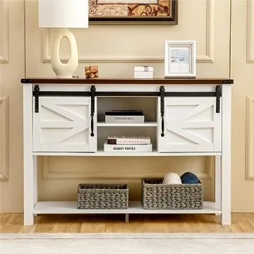 GAZHOME Farmhouse Entryway Table with Sliding Barn Doors
