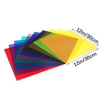 10 Pieces Colored Overlays Light Gels Transparency Color Film Plastic Sheets Correction Gel Light Filter Sheet, 12 by 12 Inch,10 Assorted Colors